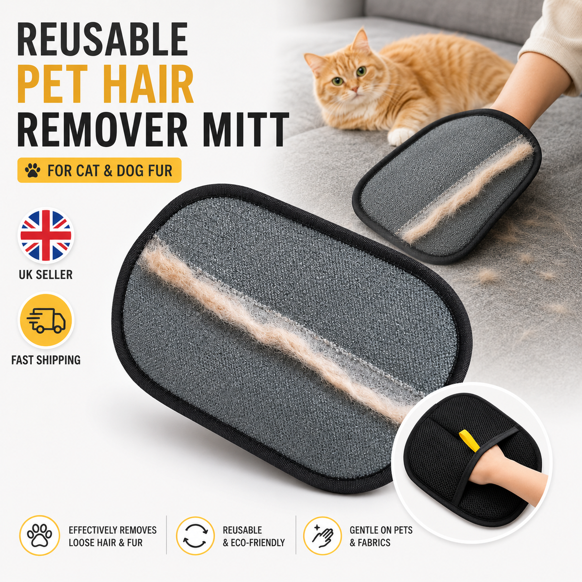 Reusable Pet Hair Remover Mitt | Washable Lint & Fur Glove